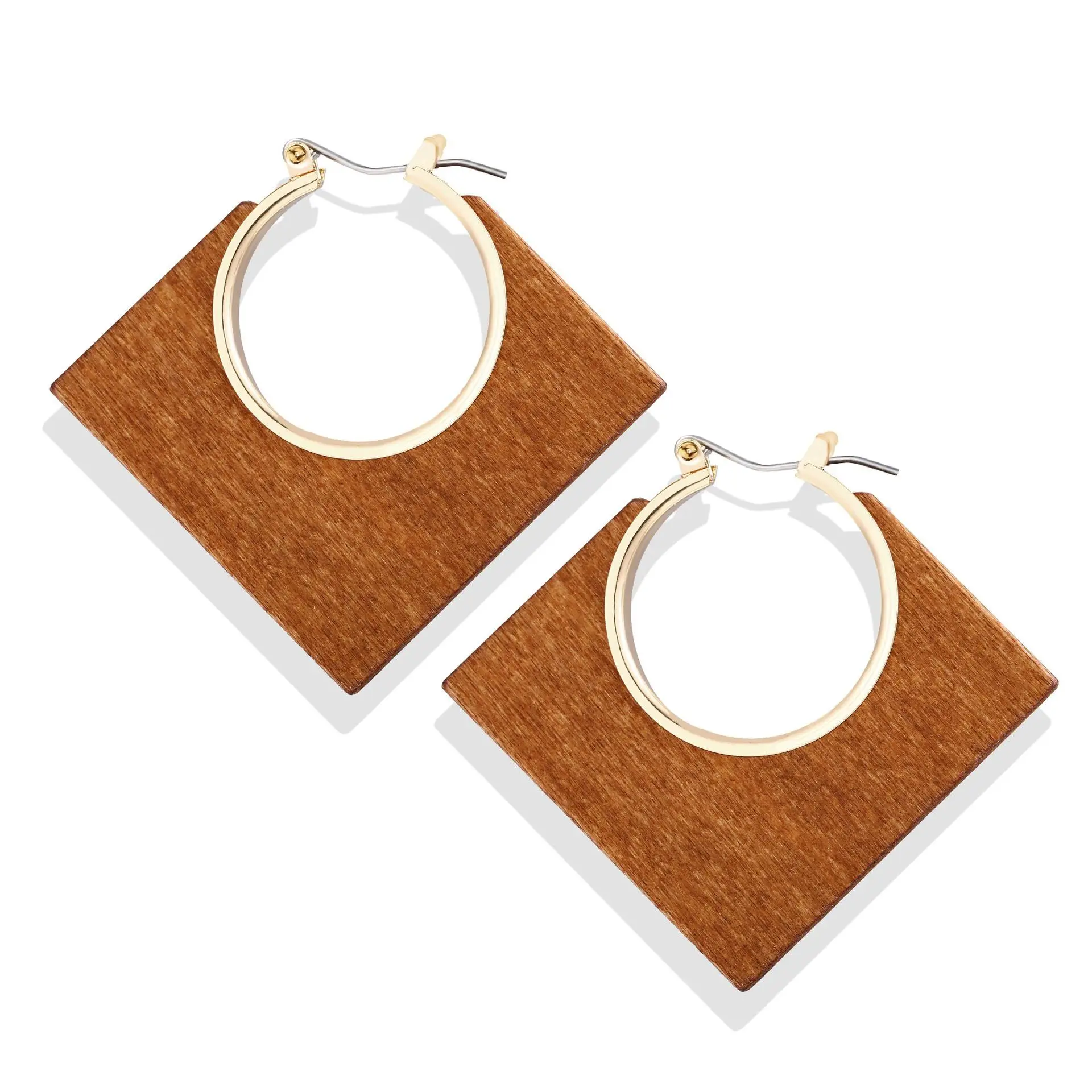 New Square Wood Earrings Creative Retro Classic Brown Log Geometric | Украшения и аксессуары