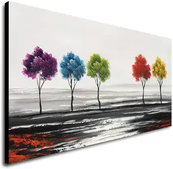 

Handmade Colorful Tree Oil Painting on Canvas Modern Abstract Large Landscape Wall Art for Living Room