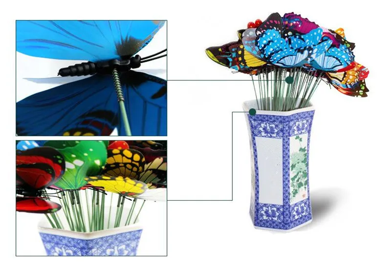 10PCS/Lot Artificial Butterfly Garden Decorations Simulation Butterfly Stakes Yard Plant Lawn Decor Fake Butterefly Random Color