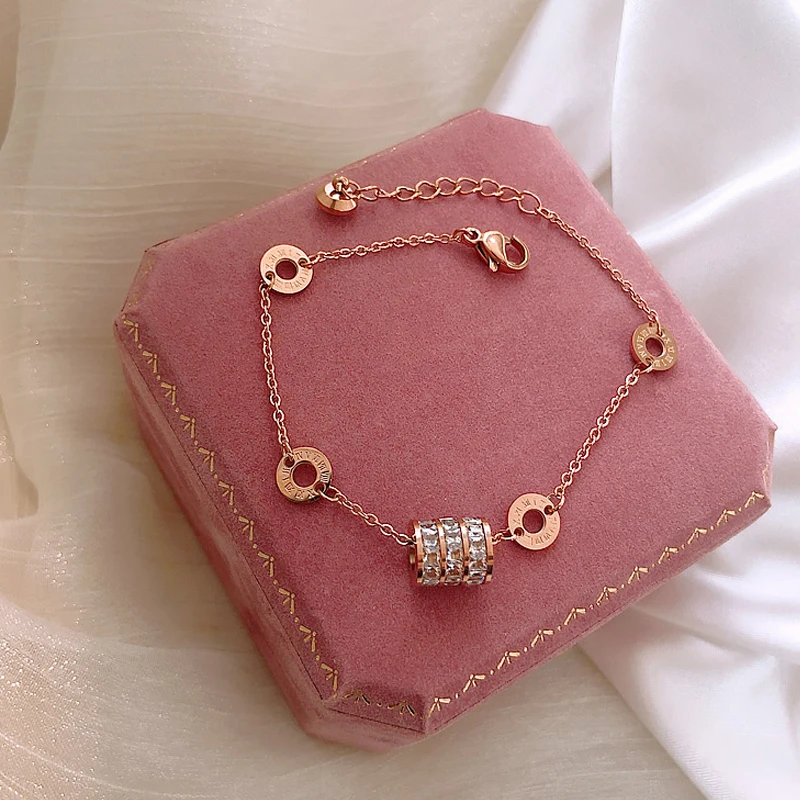 Брендовые ювелирные изделия, розовое золото, нержавеющая сталь, римские цифры, браслеты и браслеты, женский очаровательный браслет для женщин