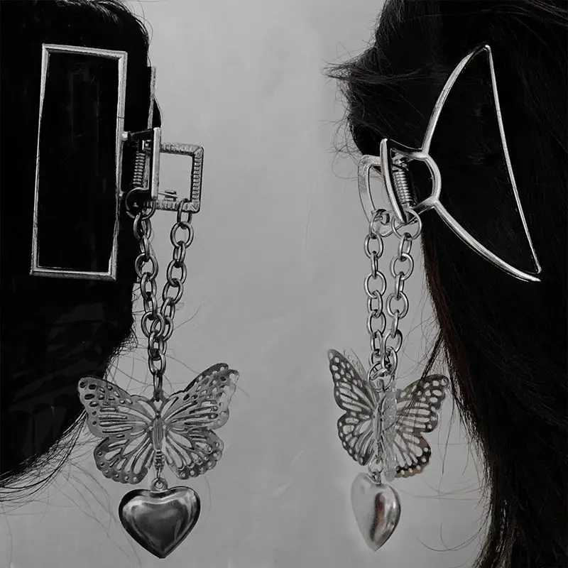 Заколка-краб Женская со стереоскопической подвеской в форме сердца-бабочки