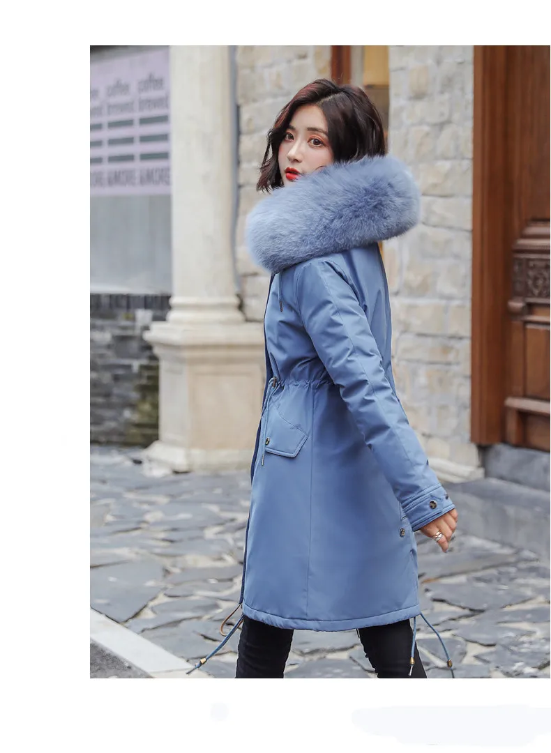 Зимние женские куртки, парка с капюшоном, корейский стиль, теплый модный длинный пуховик для женщин, утолщенное розовое хлопковое пальто с меховым воротником, верхняя одежда