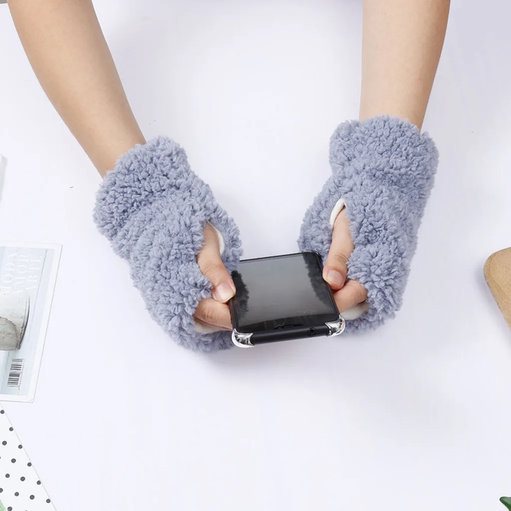 Модные женские шерстяные перчатки без пальцев, плотные плюшевые теплые зимние перчатки для женщин