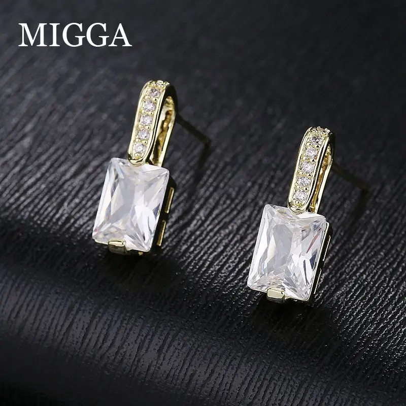 MIGGA, блестящие геометрические серьги с кубическим цирконием для женщин, золотой цвет, CZ циркониевые серьги-гвоздики, ювелирные изделия
