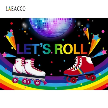 

Laeacco Let's Roll Party Photophone 80 90s Disco Neon Stars Rainbow Skates Photography Backdrops Birthday Photo Backgrounds Prop