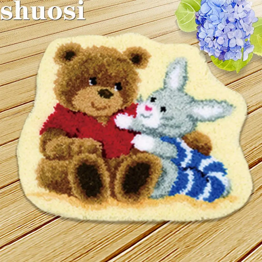 

Hook Rug Kit Bear Needlework Crochet Carpet Kit Unfinished Crochet Carpet Embroidery Rug Handmade Floor Mat Carpet Living Room