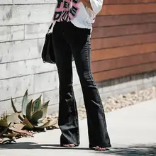Женские джинсы, брюки с высокой талией, модные тонкие расклешенные джинсы, однотонные брюки, эластичные длинные джинсы, vaqueeros Mujer#2S24