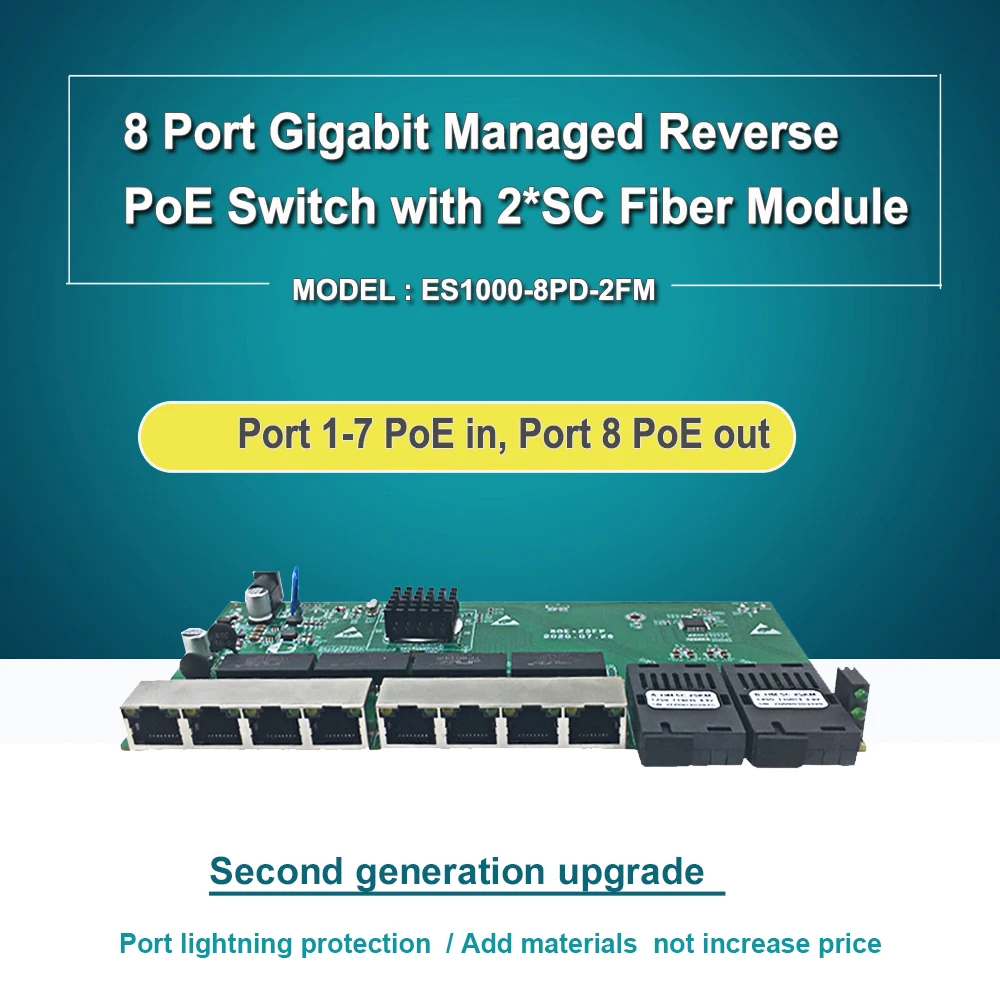 8-портовый гигабитный веб управляемый обратное poe Питание переключатель PCB 2 SC