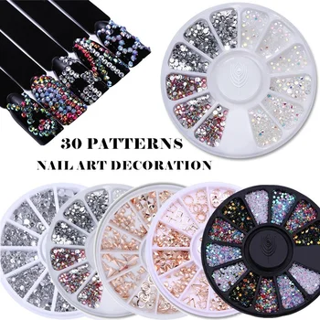 

30 Patterns Nail Rhinestone Glittery Gold Silver Mixed Colorful Crystal Nail Studs Nail Accessories 3D Nail Art Decorations