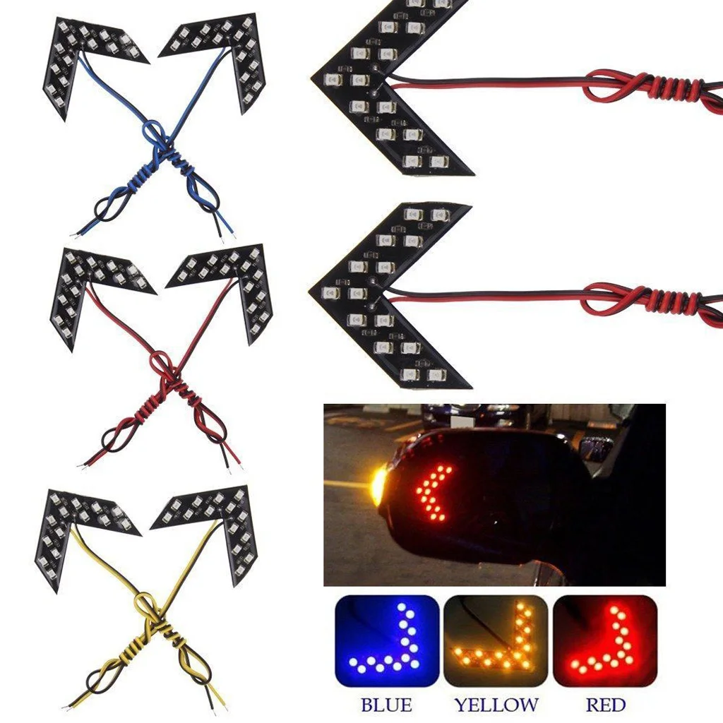 2x 14-SMD LED Arrow Turn Lights Signal Indicator for Car Side Mirror Yellow