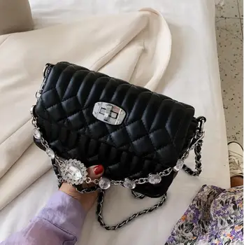 

2020 New Summer All-match Rhombus Chain Diamond Set Handbag Women's Fashion Pleated Lock Single-Shoulder Crossbody Bag