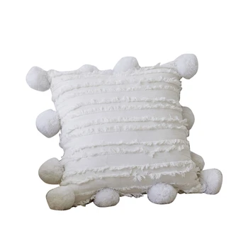 

Solid Cushion Cover Floral Tassels Square Pillow Case White Yellow Grey Pillow Cover 45X45cm Home Decoration Sofa 18 Inch Pompom