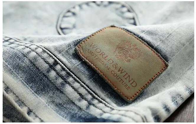 Bonjean бренд рок Мода Марка NEW Fashion Hi Street Мужская джинсовая куртка со вставками Винтаж светло-голубые Узкие повседневные джинсы пальто Прямая