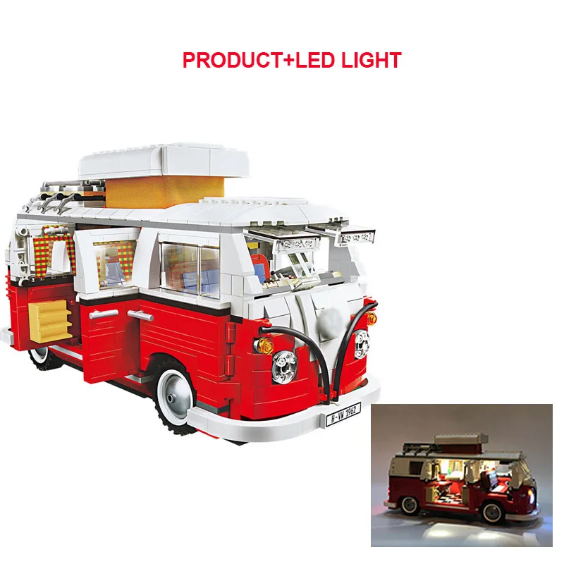 21001 T1 Camper Van классическая модель автобуса 1342 шт. серия Creator строительные блоки игрушки совместимы с 10220 - Цвет: product with light