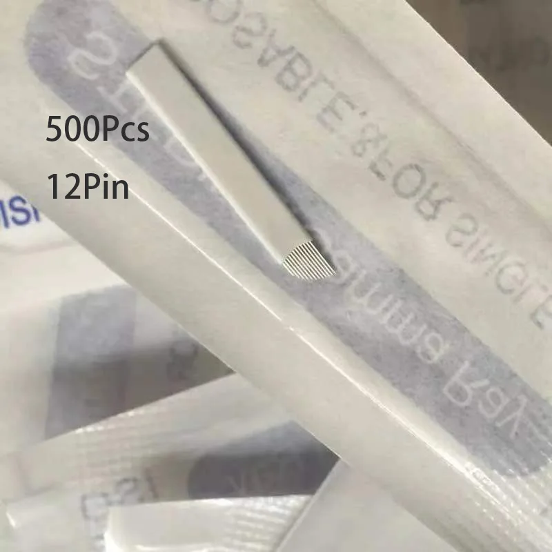 

500Pcs White Microblading 12 Pins Permanent Makeup Eyebrow Flex Tattoo Needles For 3D Lamina Blade Manual Pen Agulhas Tebori