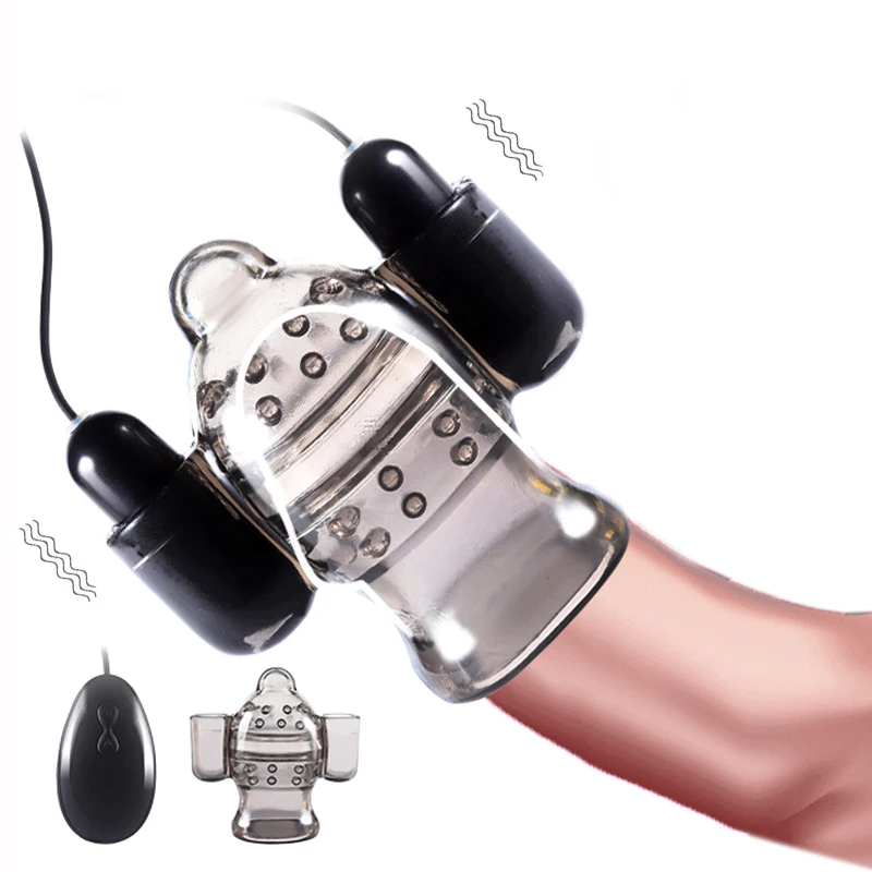 Ceny Penis Head wibrator Glans trener opóźnienie wytrysku dorosłych zabawki erotyczne dla mężczyzn mężczyzna Masturbator Cock Massager Dual Bullet wibratory