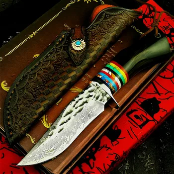 

PEGASI Japan imports 67 layers of overlaid hammer damask steel high hardness straight knife hunting knife ebony tactical knife