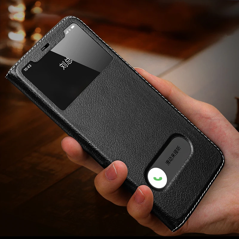 Магнитный чехол из 100% натуральной кожи с окошком для экрана iPhone 13 12 11 Pro MAX X XR XS 7 8