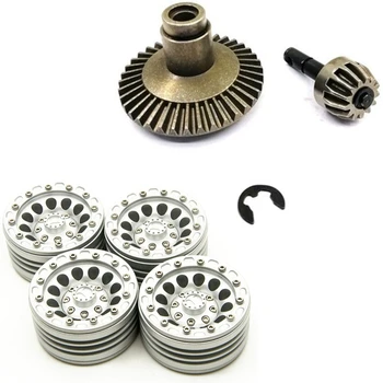 

Scx10 Trx-4 1.9 Inch Beadlock Aluminum Beadlock Wheel Rims Set with Metal Crown Differential Main Gear Kit 13T 38T
