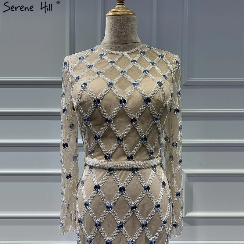 Серен Хилл в мусульманском стиле с длинным рукавом телесного и серебристого цвета вечернее платье новейший дизайн О-образный вырез со стразами роскошное официальное вечернее платье CLA60977