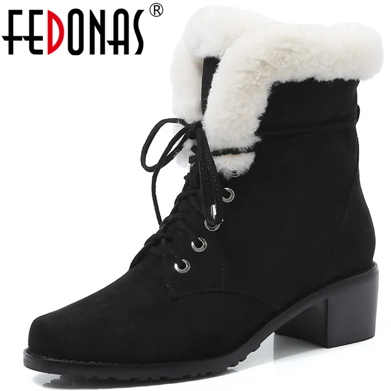 

FEDONAS Short Boots Women Autumn Winter Warm Round Toe Snow Boots Women Party Basic Shoes Woman Lace Up Sweet Ankle Boots