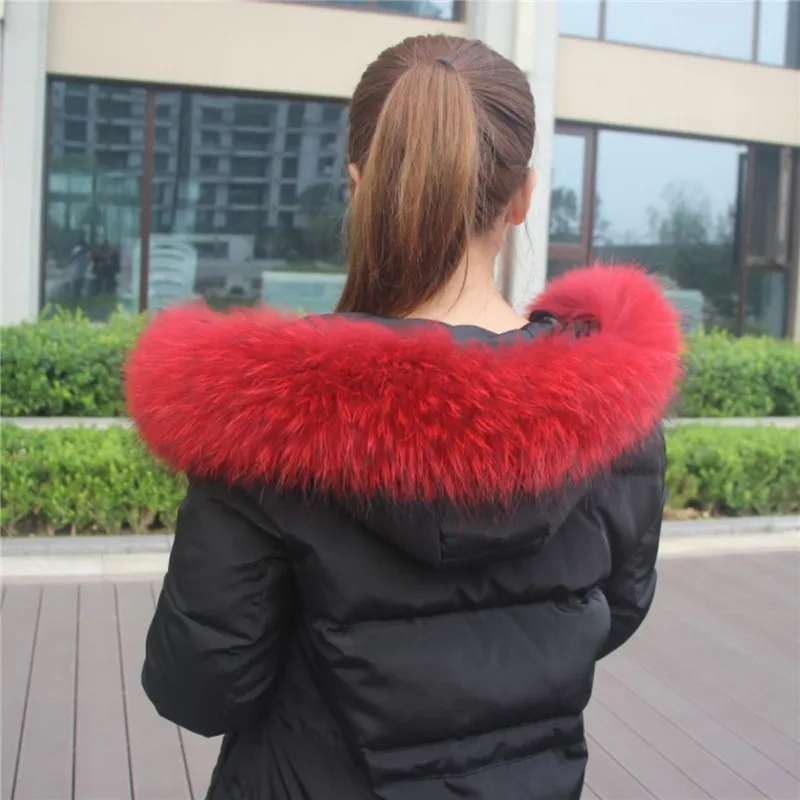 Специальная цена, натуральный зимний мех, куртки, натуральный воротник, мех енота, женские шарфы, пальто, женская шапка, длинный теплый натуральный шарф - Цвет: red