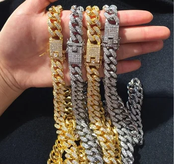 

Hot sale Mens Hiphop Iced Out Jewelry Hip Hop Iced Out Chains Necklace Jewelry Gold Silver Miami Cuban Link Chains free ship