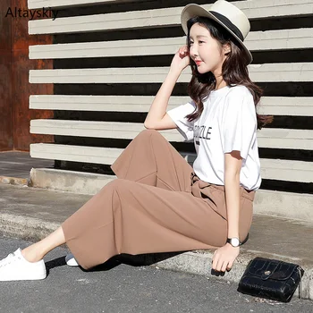 

Pants Women Solid Trendy Elegant All-match High-quality Korean Style Female Lovely Simple 2020 Leisure Daily Womens Retro Loose
