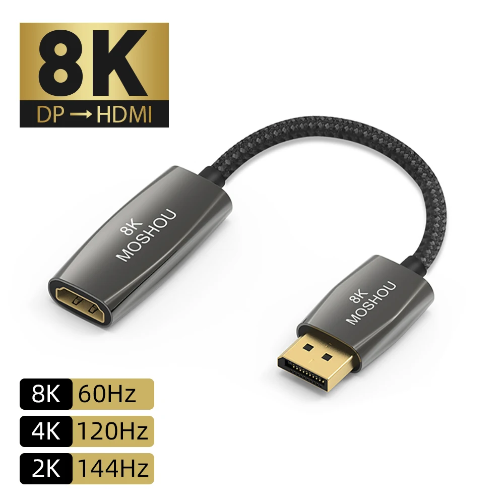 DisplayPort 1.4 to HDMI 2.1 Cable Adapter 8K@60Hz 4K@120Hz DP Male Female HDR Video Cord for TV RTX3070 | Электроника