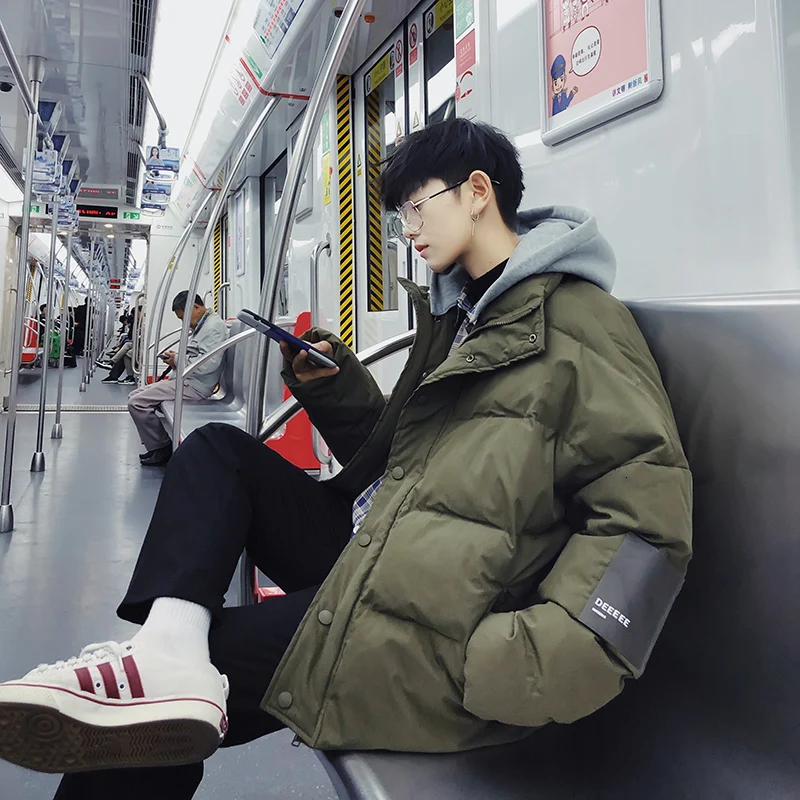 

2019 Winter New Japanese Map Hong Wind Detachable Hood Loose Two-piece Cotton Men's Large Size Shirt Jacket Black/Military Green