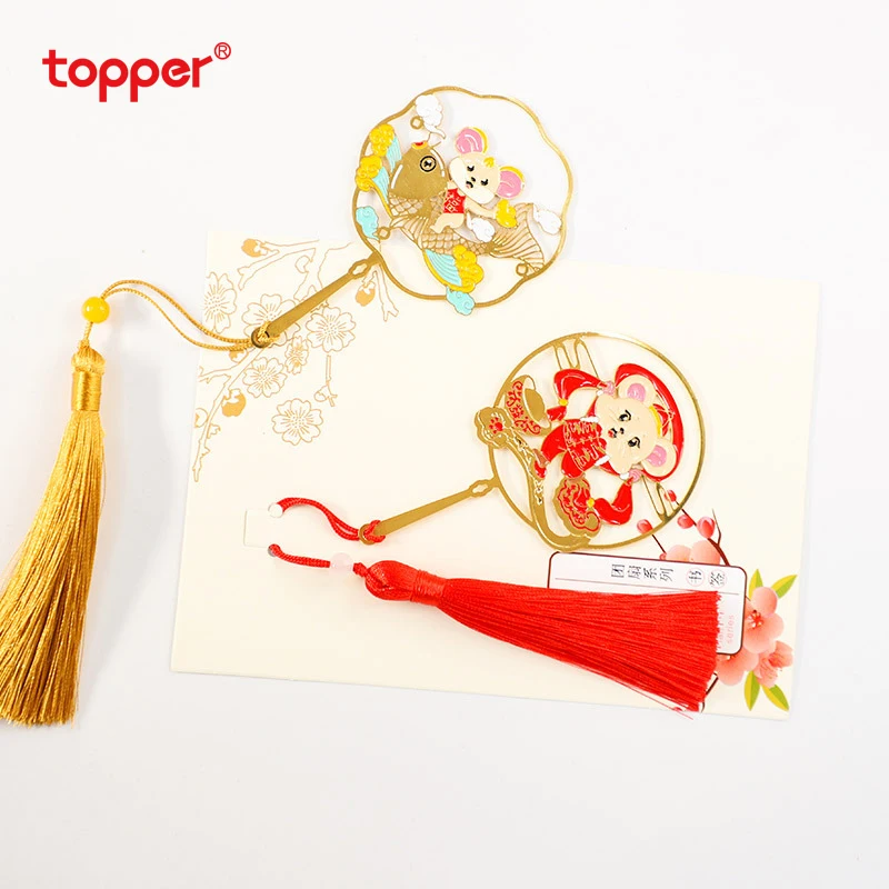 

Creativity Metal Mouse Year Tassel Bookmark Classical Literature Art Exquisite Paint Hollow Brass Bookmarks School Supplies