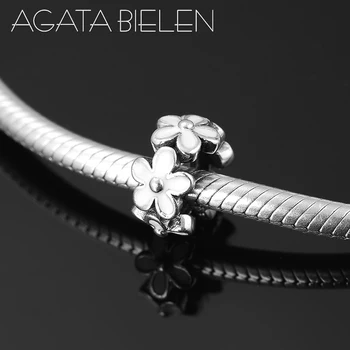 

Fit Original europeu Charm Bracelet Hot 925 Sterling Silver DIY Gift White Enamel daisy Round Fine Charm Beads Jewelry making