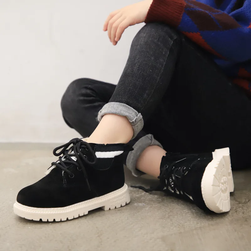 cotton black Kids Martin Boots Winter Fashion Children Leather Cotton Boots For Girls Boys Shoes Casual Soft Children Baby Toddler Shoes - Color: cotton black