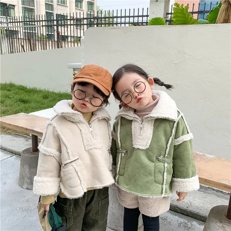 Г. Новая зимняя детская теплая верхняя одежда из овечьей шерсти с отворотами модное корейское пальто для маленьких мальчиков и девочек