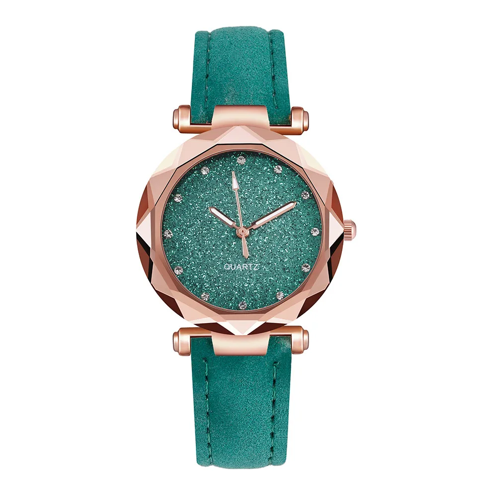 Ladies Watch High Quality Korean Rhinestone Quartz Watch Sport Fashion watch Leather Band Female Clock montre femme Belt Watch - Color: GREEN