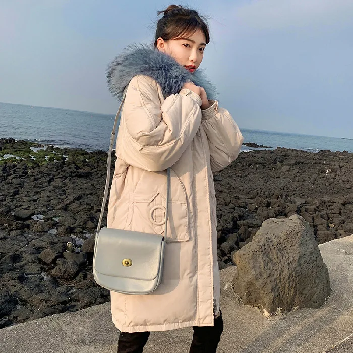 

Photo Shoot New Style down Jacket Women's Mid-length Korean-style Large Fur Collar Five-pointed Star Loose-Fit INS Online Celebr