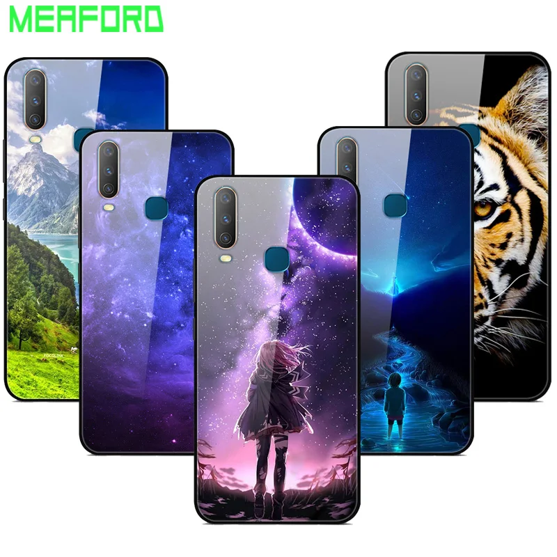 

For VIVO Y17 2019 Case Tempered Glass Planet Space Cover Glass Back Case for Vivo Y17 Y 17 VivoY17 1902 Capa For Vivo Y3 Y12 Y15