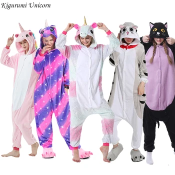 

Kigurumi Unicorn Pajama Adult Animal Cat Onesie Boys Girls Women Men Couple 2019 Winter Pajama Suit Sleepwear Flannel Pijama