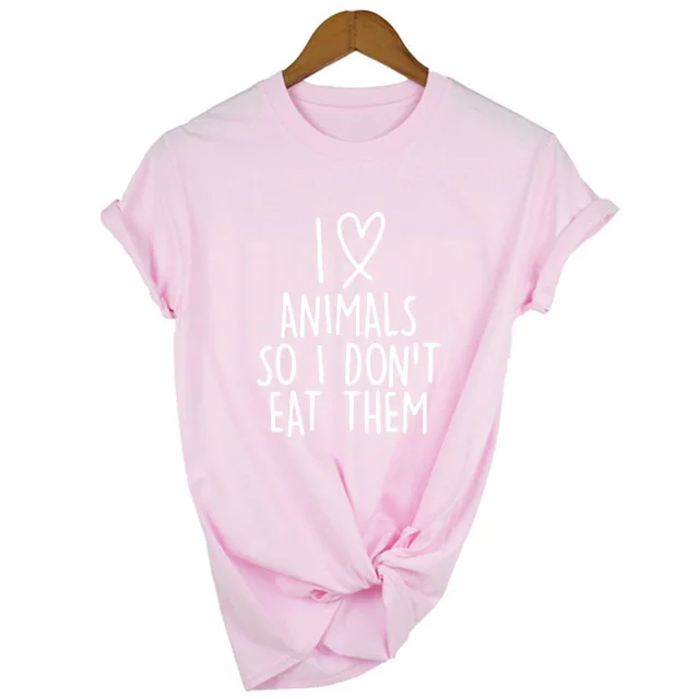 Я люблю животных, так что я не ем их Вегетарианская веганская забавная женская футболка с принтом юмура летняя модная женская футболка - Цвет: 37G8-FSTPK-
