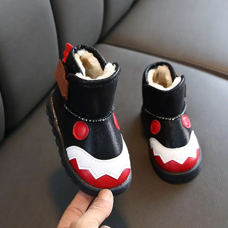 Г. Модные зимние ботинки для детей толстые детские ботинки из натуральной кожи, теплые плюшевые ботинки с мягкой подошвой для маленьких девочек зимние лыжные ботинки для малышей - Цвет: Black