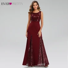 Сверкающие бордовые вечерние платья Ever Pretty EP07401BD А-силуэта с круглым вырезом и блестками, сексуальные длинные вечерние платья, Vestidos Elegantes