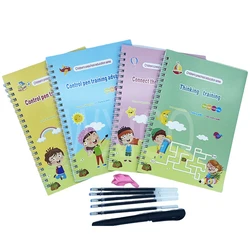 New 4 Books/Sets of Magic Exercise Book, Reusable Children's drawing toys Copybook  Montessori 3D Calligraphy