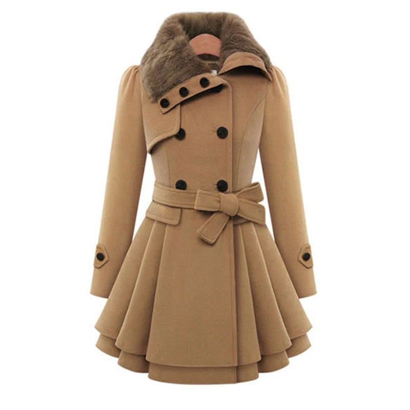 Женское пальто зима, зимнее повседневное цельное пальто размера плюс Abrigos Mujer, Элегантное Длинное двубортное пальто верблюжьего цвета, шерстяное пальто - Цвет: CAMEL