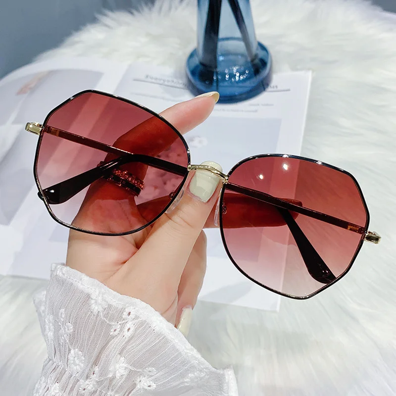 Vintage Polygon Sunglasses Woman Brand Designer Sun Glasses Female Fashion Retro Gradient Metal Oculos De Sol Feminino  big sunglasses for women Sunglasses