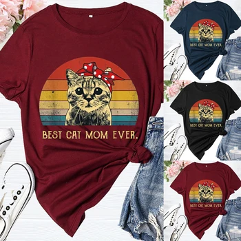 

Best Cat Mom Ever T-Shirt Vintage Mama Mother Day Gift Cute Graphic Print Tshirt Korean Clothes Tee Tops Women T Shirt