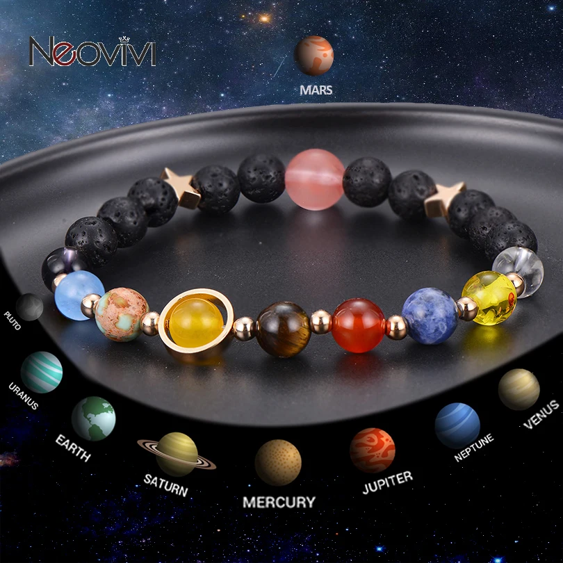 Universe Yoga Buddha Beads Bracelet Natural Stone Solar System Nine Planets Men Jewelry for Women Gifts Drop Shipping | Украшения и