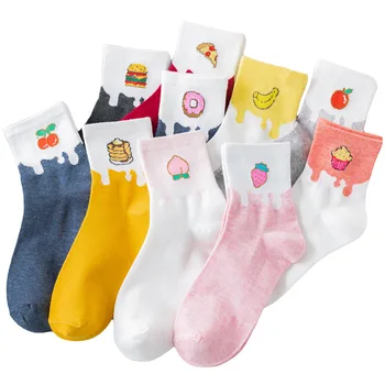 

Socks Women's Harajuku Kawaii Socks Novelty Foods Fruits Japanese Fashion Sokken Autumn Ladies Sock Warm 2020 Cream Green Socks
