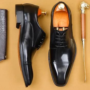

Brand Genuine Cow Leather Business Dress Shoes Men Formal Italian Leather Shoe Office Wedding Oxford Shoes For Men EU 46