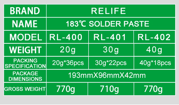 flux core welding wire Relife Solder Paste Flux 183C Medium Temp Quality Advance Silver Soldering Welding Liquid for BGA CPU Repair RL-400 401 402 403 filler rod