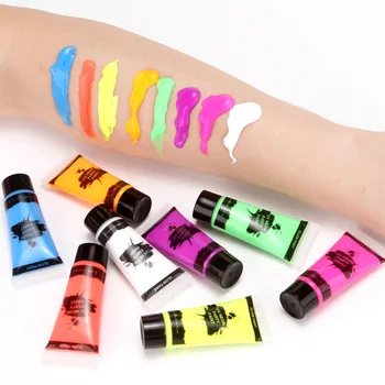

8Pcs Glow in Dark Body Art Paint Neon Fluorescent Party Festival Halloween Cosplay Makeup UV Glow Face Painting Make up Tools